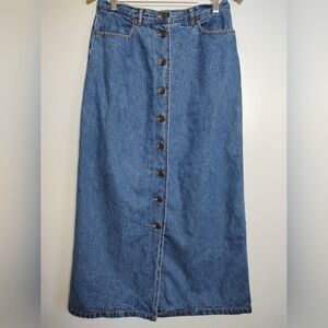 Eddie Bauer Longline Button-Front Flannel Lined Denim Maxi Skirt